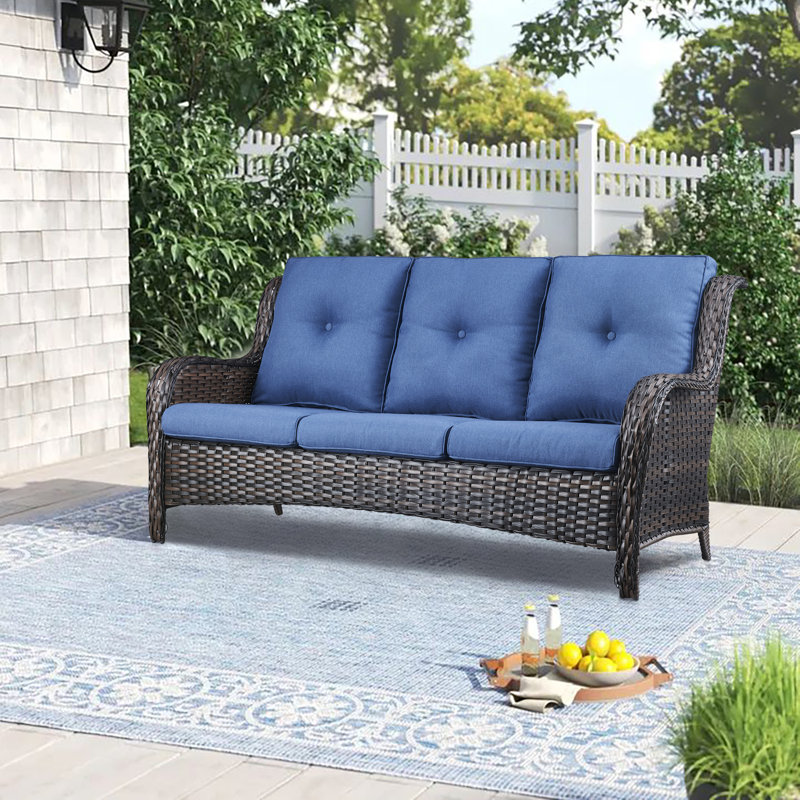 Dahlyla 72.44'' Wide Straight Patio Sofa with Cushions, Brown, Blue
