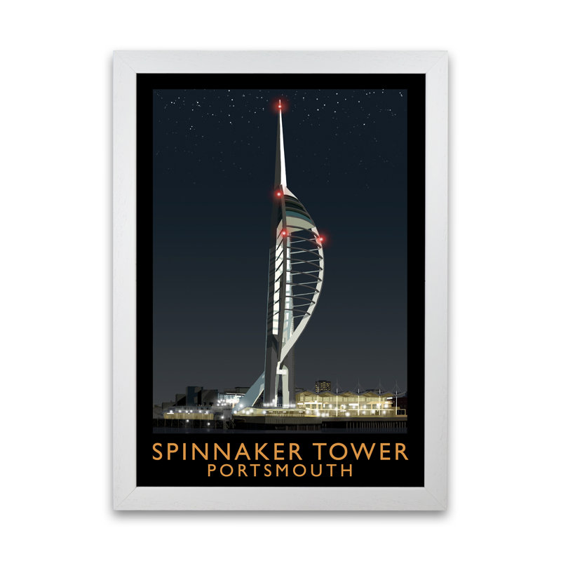 Spinnaker Tower Portsmouth At Night by Richard O'Neill - Single Picture Frame Print, White, 841 cm H x 594 cm W