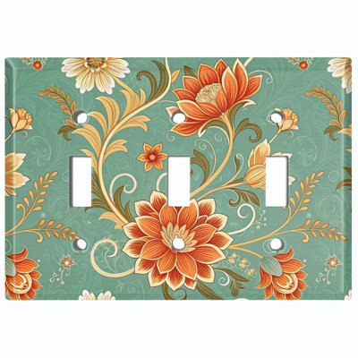 Metal Light Switch Plate Cover; US Standard Size 3 Gang Toggle - Retro Art Nouveau Flowers