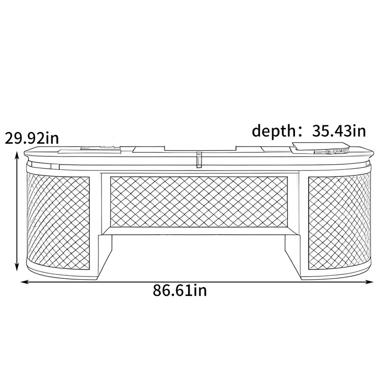 Bureau à domicile de style luxueux, H 29,92 po x l 86,61 po x P 35,43 po