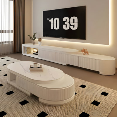 Table basse moderne ovale avec plateau en marbre blanc et 3 tiroirs