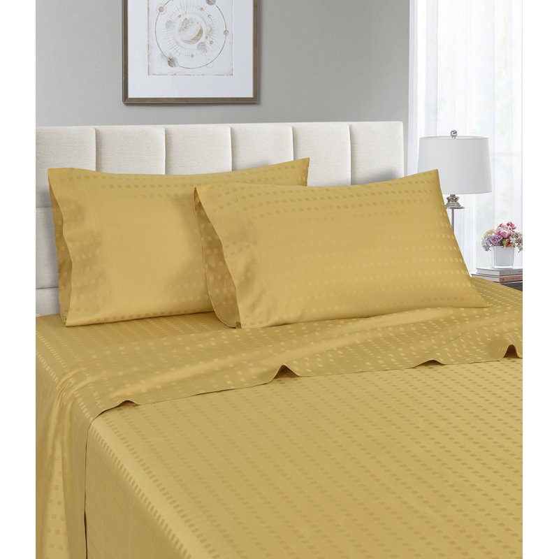 Ensemble de draps en coton de qualité égyptienne à densité de tissage 1200 fils Madylynn, Doré