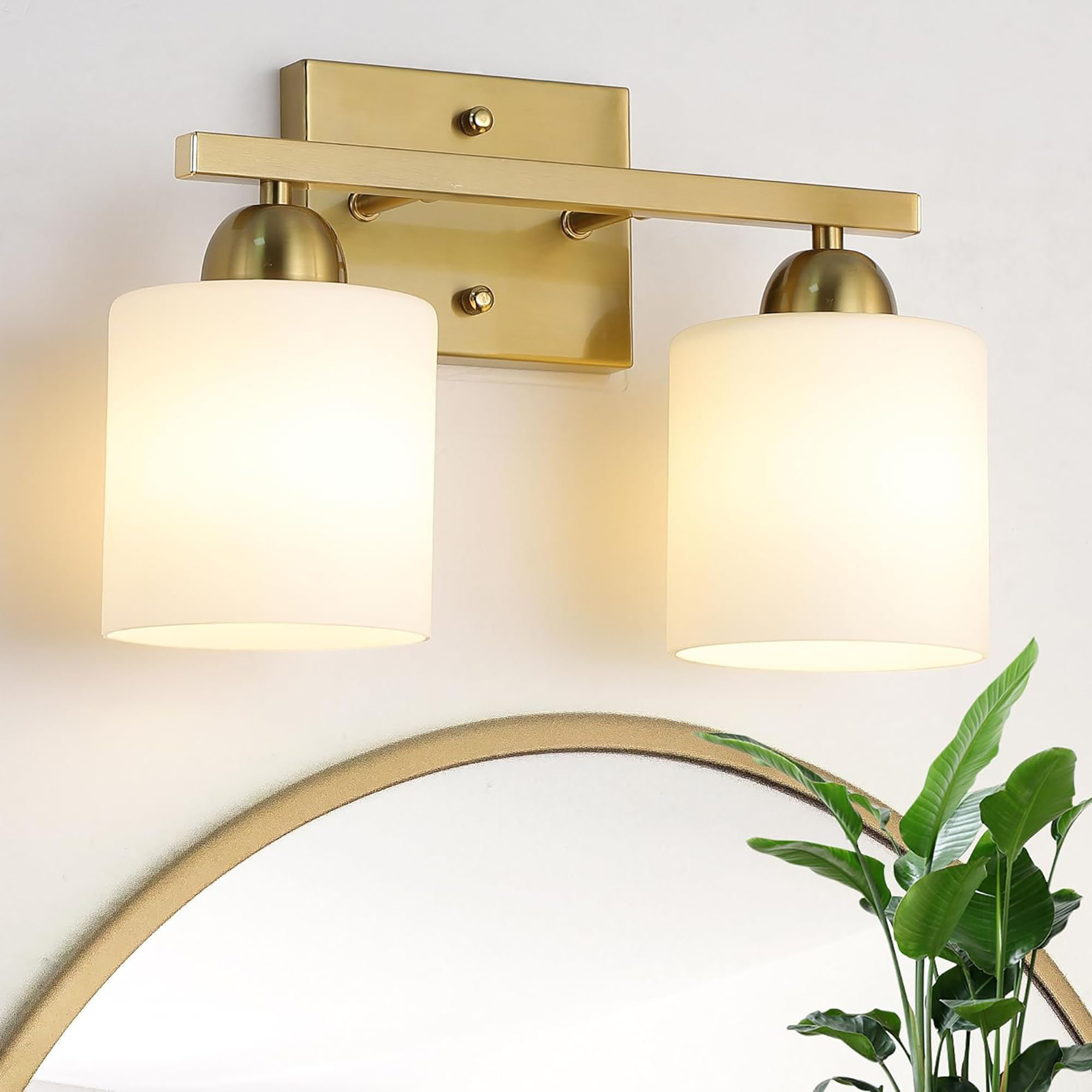 Latitude Run?? 2 Light Brushed Gold Bathroom Light Fixtures With Frosted ...