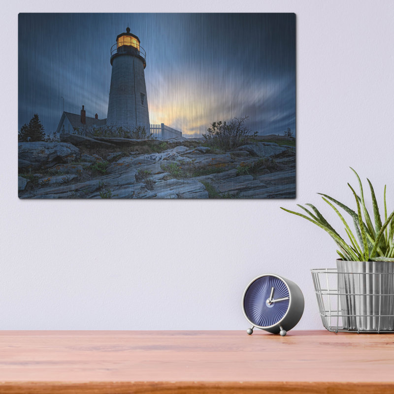 Mur en métal «Cloudy Dusk At Pemaquid Point» par Rick Berk, H 12 po x l 16 po