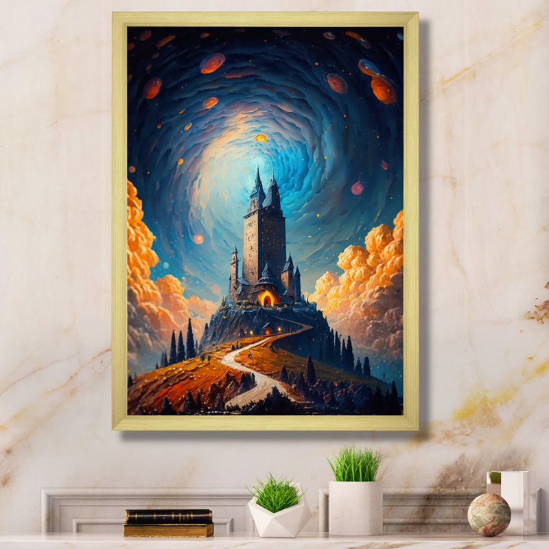 Mayner Blue Mystical Fantasy Castle II, H 32 po x l 24 po x P 1 po, Encadrement doré