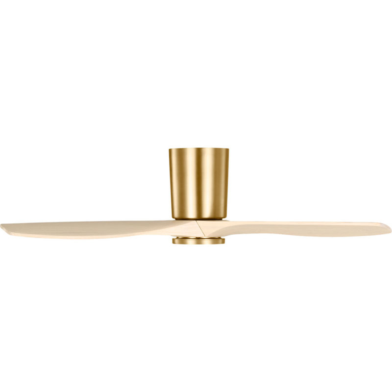 Seyra Smart Hugger LED Ceiling Fan, 44" Wide, Burnished Brass, Washed White Oak