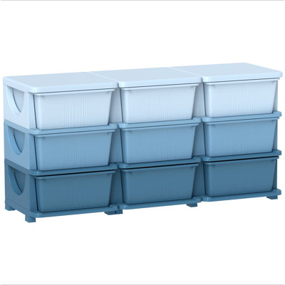 Qaba 3 Tier Kids Storage Unit, 9 Drawer Chest Toy Organizer Plastic Bins For Kids Bedroom Nursery Kindergarten Living Room For Boys Girls Toddlers