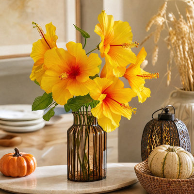 Fall Decor 2PC Artificial Flowers 5 Heads Touch Silk Fake Flower For Home Decor Living Room Table Vase Arrangement Wedding Centerpiece Boho