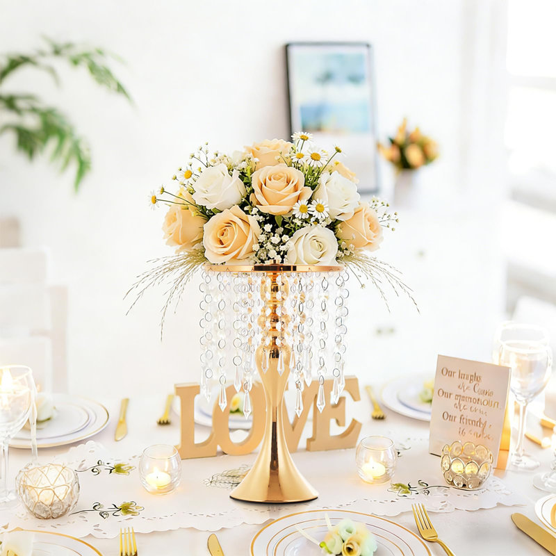 2 pièces de centre de table en or de 13,8 po pour les vases à fleurs en cristal de table
