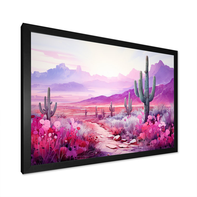 Cactus magenta mirage sur toile, H 12 po x l 20 po x P 1 po, Cadre simple noir