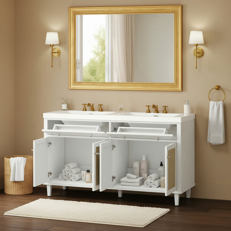 Meuble-lavabo 60 po avec double lavabo, Blanc