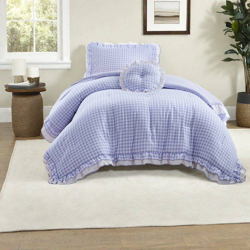 Ensembles de literie romantique en microfibre bleu, simple / simple très grand confort avec volants élégants pour les chambres confortables