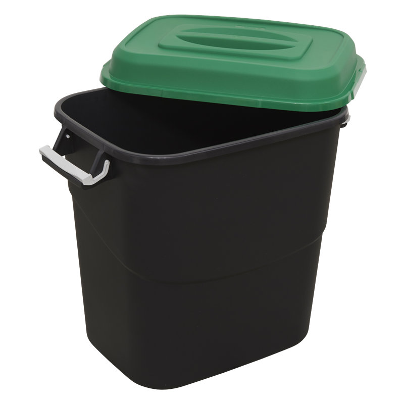 Plastic Manual Lift Kitchen Trash Can, 75, Black/Green