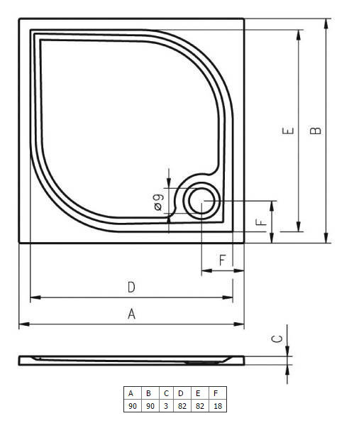 Square Marble Shower Tray, 3cm H x 90cm W x 90cm D