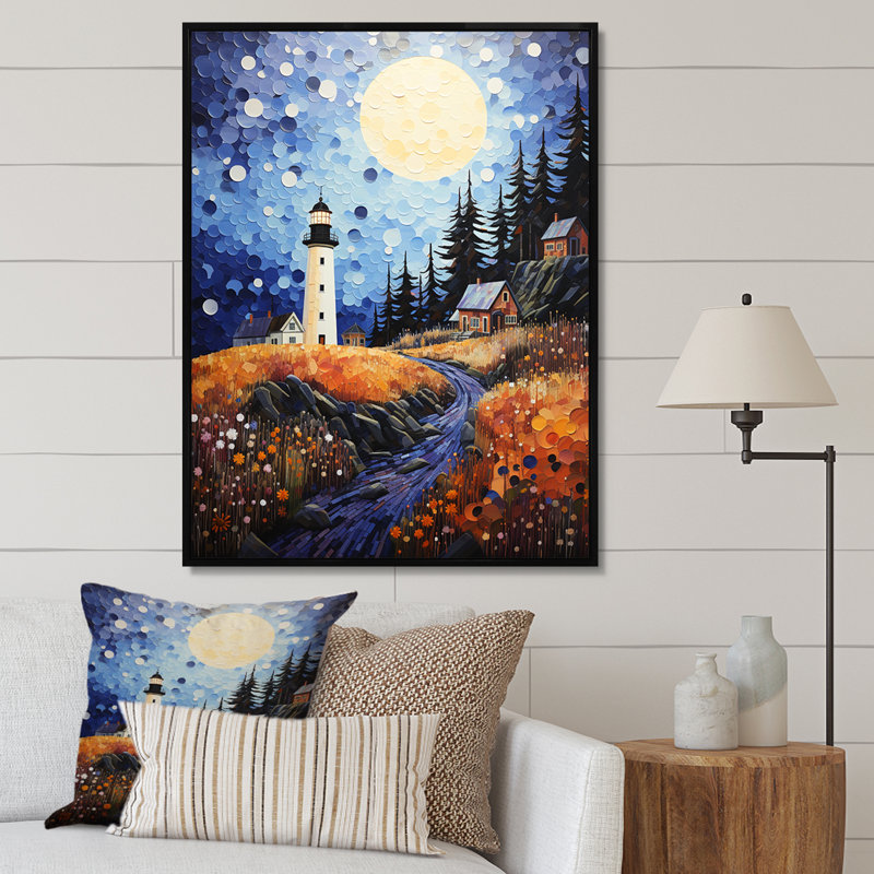 Phares à pois Kovaleski - Impression sur toile, H 40 po x l 30 po x P 1,5 po, Cadre flottant noir