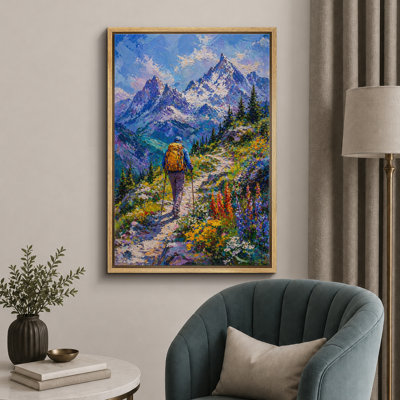Colorful Mountain Hiking Trail Artwork, Living Room Pictures, Framed Canvas Giclee Print Wall Art