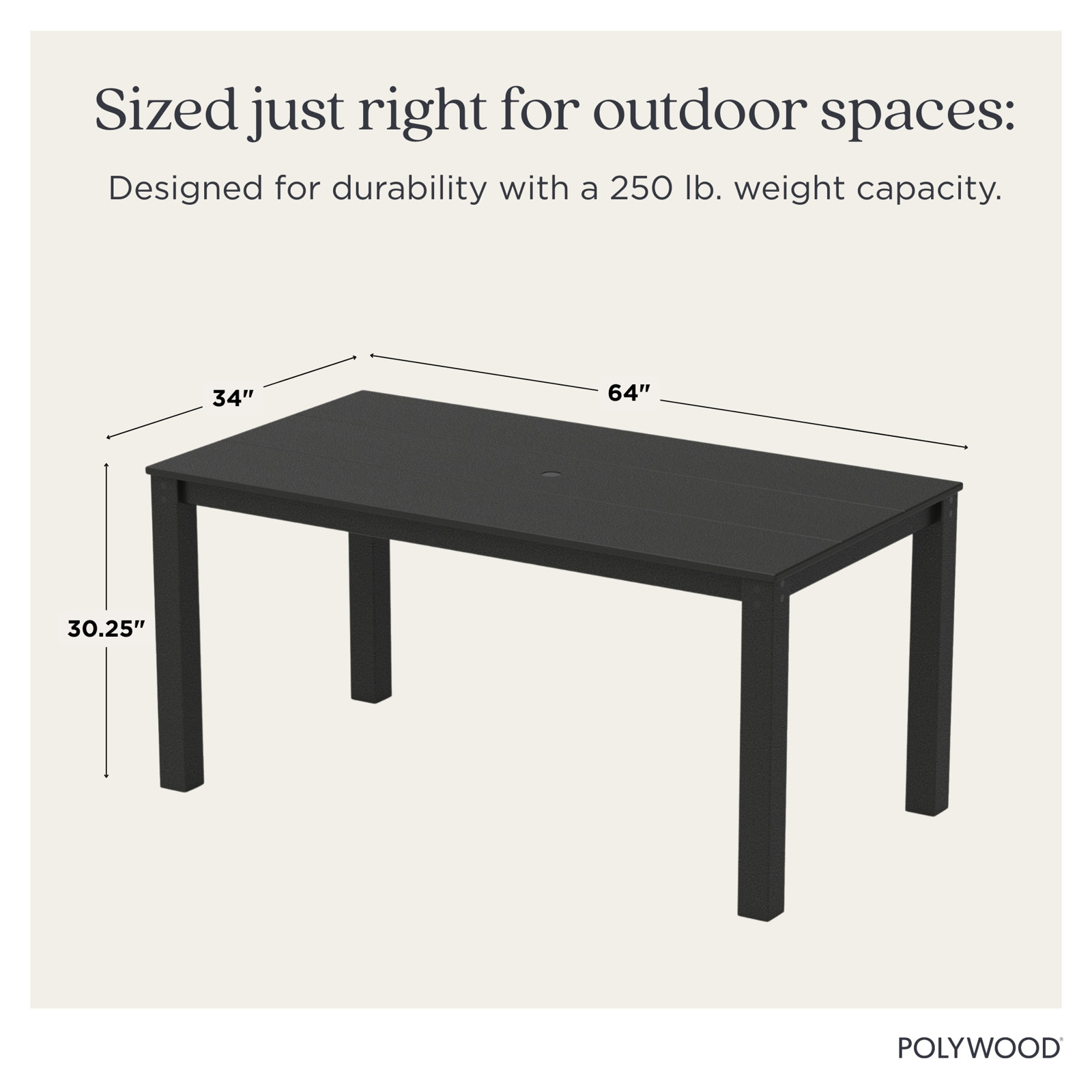 POLYWOOD® Studio 34" Patio Dining Table, Black