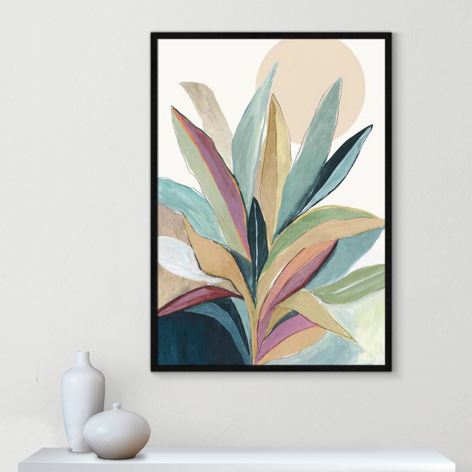 Sunny Bright Leaves I Print by Asia Jensen, Black Slim Unmatted Picture Framed, 41.5" H x 29.5" W x 0.75" D