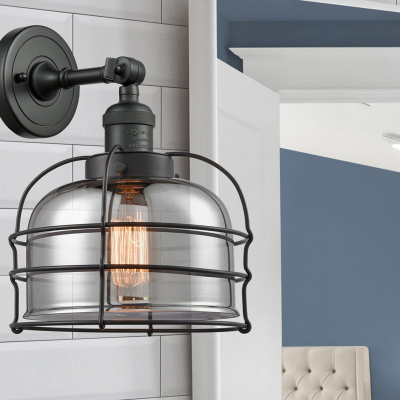 Bell Cage - 1 Light 9" Sconce, Plated Smoke, Matte Black, 6 Watt Vinage LED Bulb