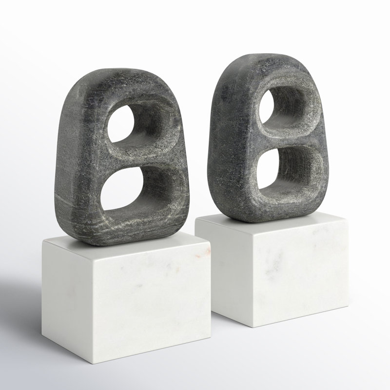 Cole And Grey Marble Cutout Oval Geometric Bookends With White Block Base