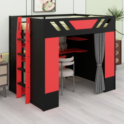 Compact Loft Bed Design with Smart Shelves, Light-Control Curtains, and Programmable RGB Lighting