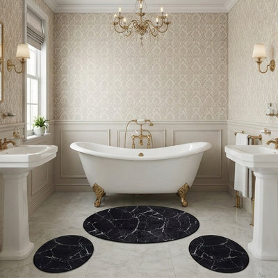 Nero Marble 3-Piece Oval Non-Slip Bathroom Rug Set