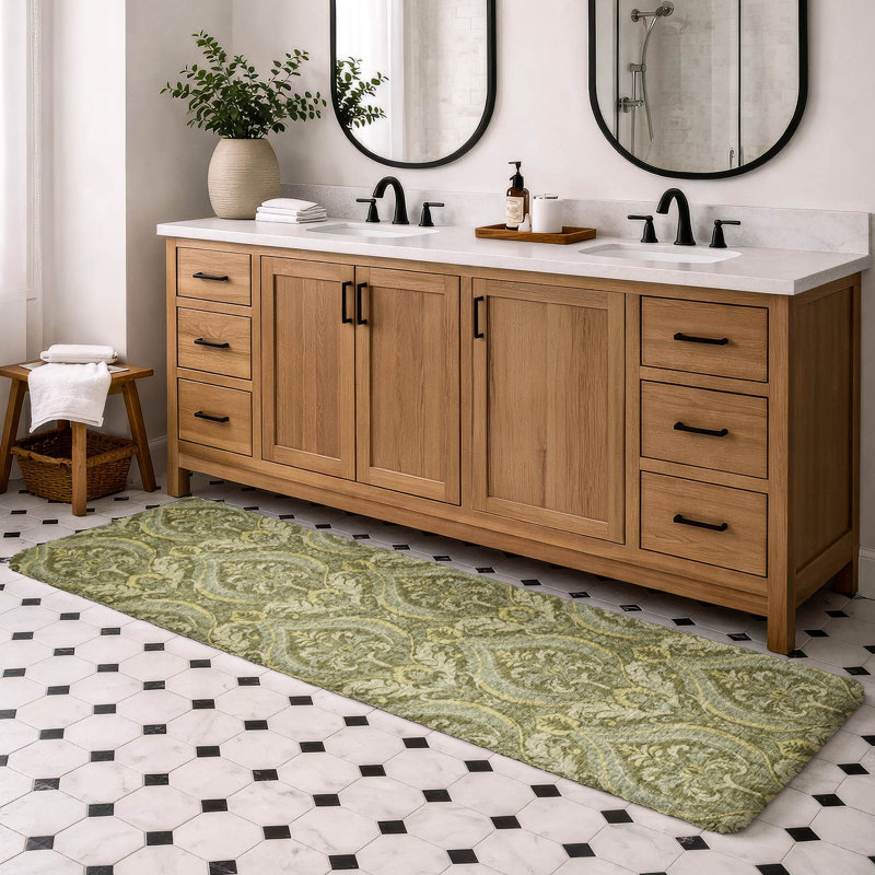 Premium Machine Washable Dream Shag ADS572 Panel Rug, 2'3" x 7'6" Runner, Green