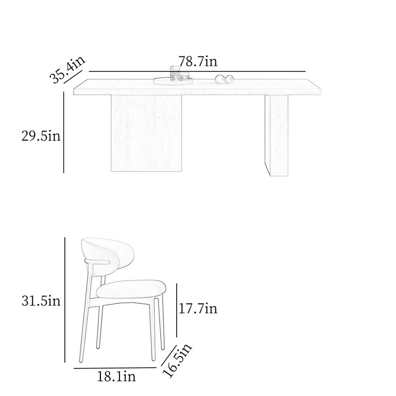 Modern Rectangular Rock Slab Dining Table Sets, 29.5"H x 78.7"L x 35.4"W