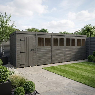 Total Sheds 20ft x 5ft Composite Pent Garden Shed - Single Door - With Windows - EPDM Rubber Roof - UK Manufactured