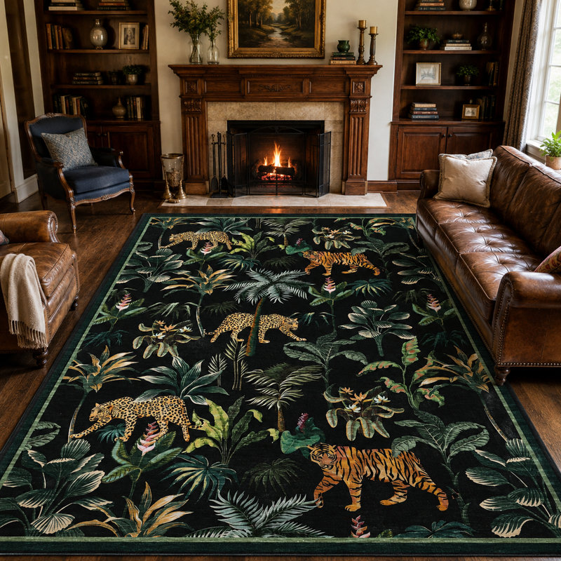 Tapis tigre Jungle avec envers antidérapant, Noir, 9 x 12 pi