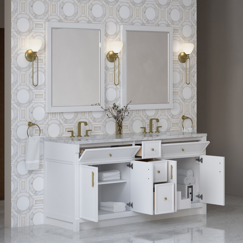 Bellshire 72" W Double Vanity, Carrara Marble, Bright White