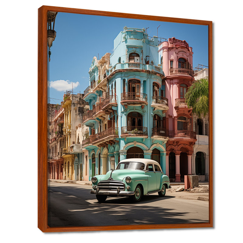 «Dampierre Cuba Havana Architecture», art mural paysage de Cuba, H 20 po x l 12 po x P 1 po, Cadre flottant brun