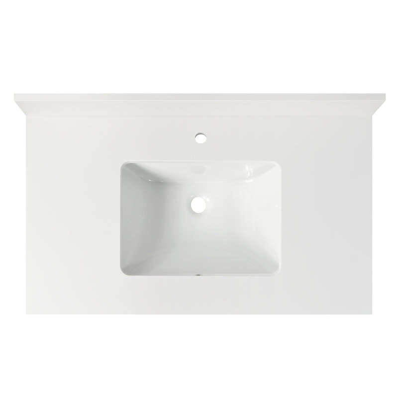 37'' Quartz Single Vanity Top with Sink and Faucet Hole, Morning Frost