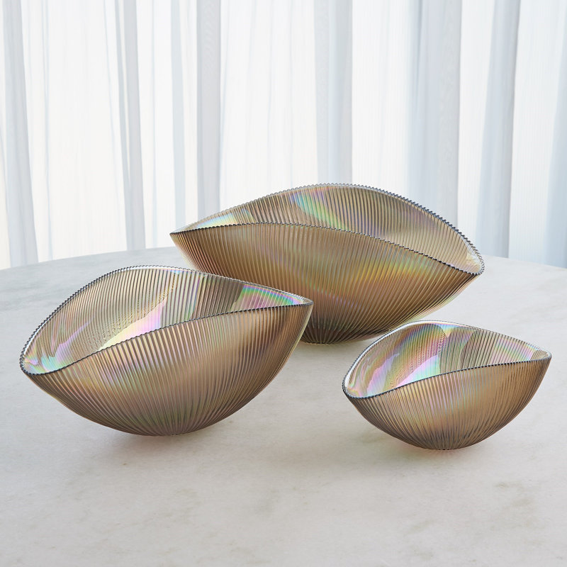 Pleated Bowl-Sandy-Med, 7" H x 16" W x 11" D