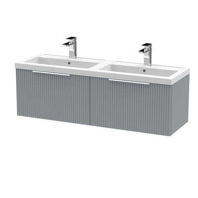 Fluted Double Bathroom Vanity with Drop In Polymarble Basin