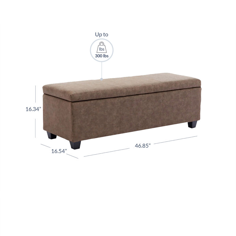 Rangement/repose-pieds rembourré rectangulaire de 46,85 po de largeur Aiyahna, Similicuir brun rustique