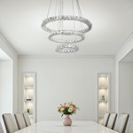Cheyenne 3-Light Modern Tiered LED Chandelier with Stainless Steel Frame & Crystal Accents