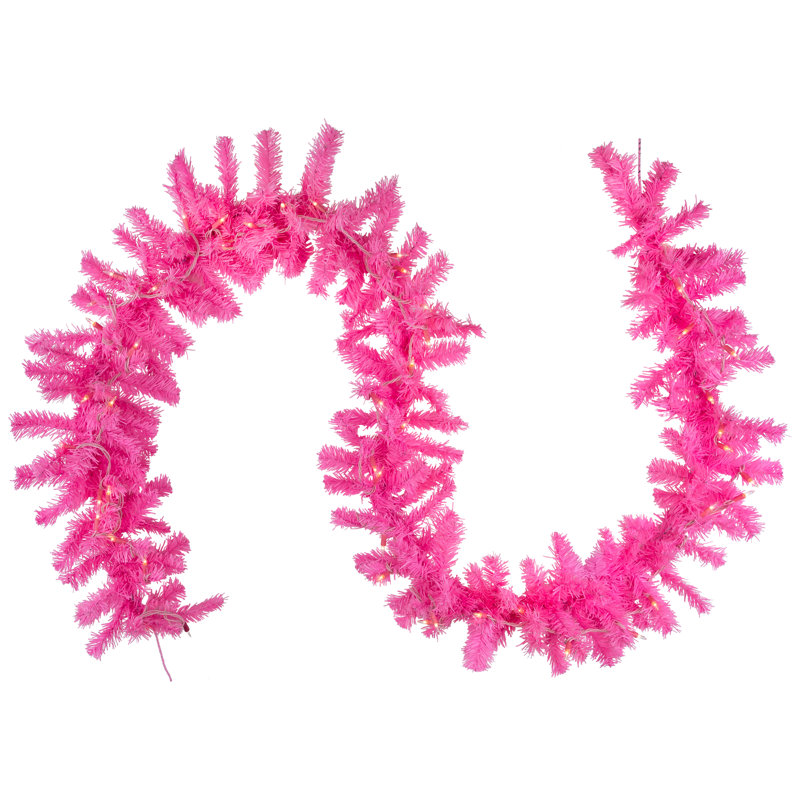 Pre-Lit Artificial Pine Christmas Garland - 9' - Clear Lights, Pink