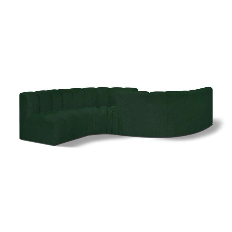 Ivancea Upholstered Curved Sectional Reversible, Green Boucle Fabric
