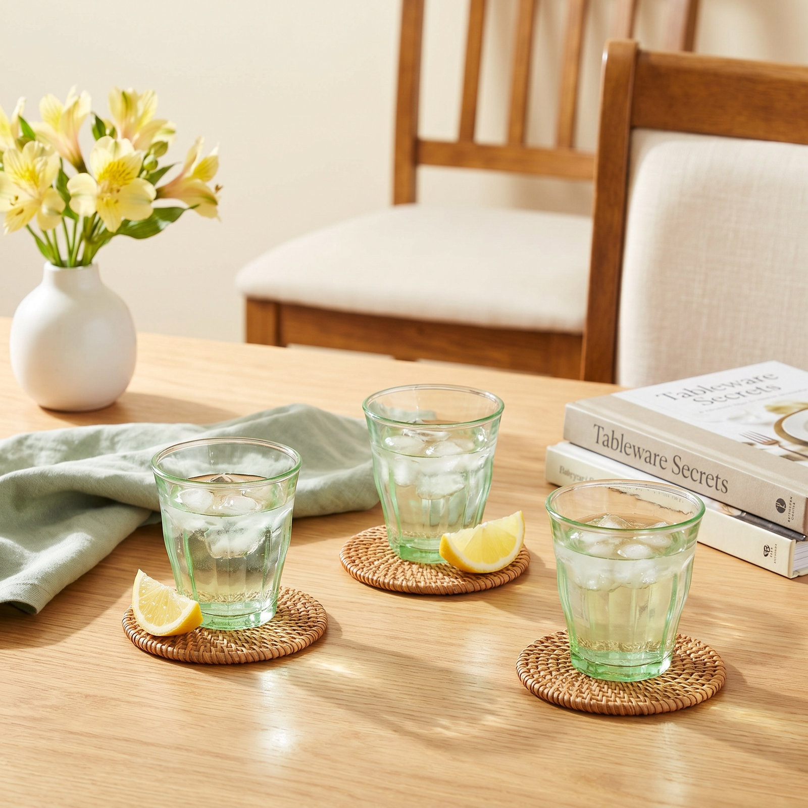 Veruca Ribbed Drinking Glass, Green