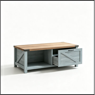 Table basse avec tiroir et tablettes ouvertes