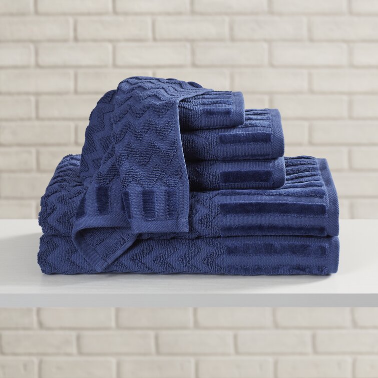 Lavish Home 6-Piece 100% Cotton Complete Bath Towels Set, Navy