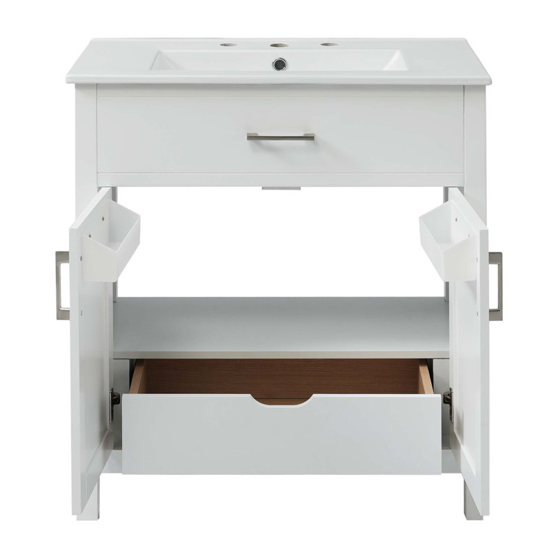 Meuble-lavabo de 30 pouces avec lavabo en céramique et beaucoup de rangement - le choix parfait pour les petites salles de bain