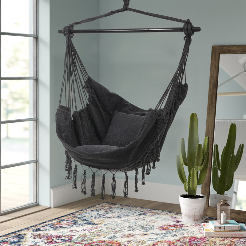 Garden Hanging Black Canvas Hammock Swing Chair