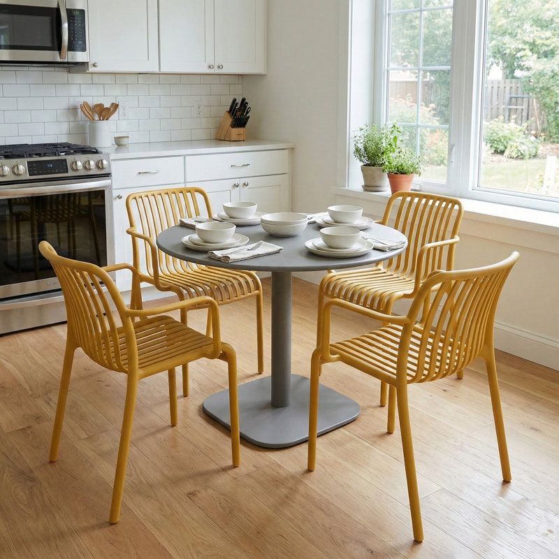 4 - Person Steel Dining Set, Yellow/Grey