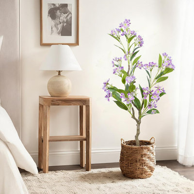 Set of 2 Artificial Jasmine Trees, 55" Faux Plants with Realistic Leaves and Lifelike Flowers for Home Decor