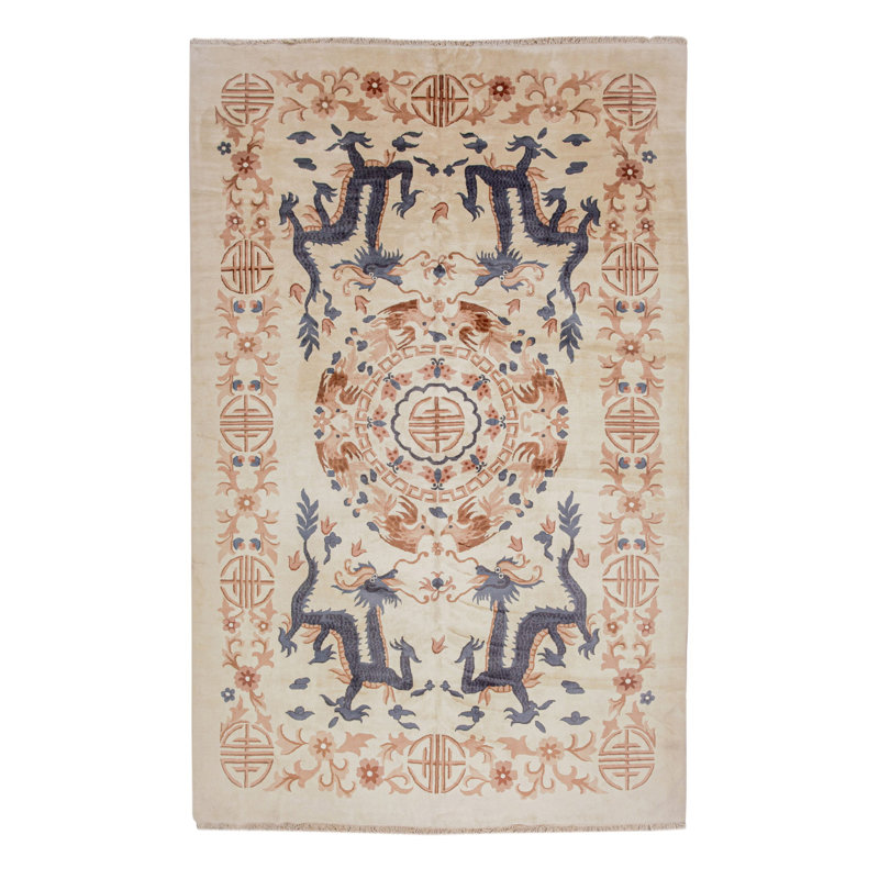 Light Ivory Color Antique Chinese Artistic Dragon Design Large Size Area Rug
