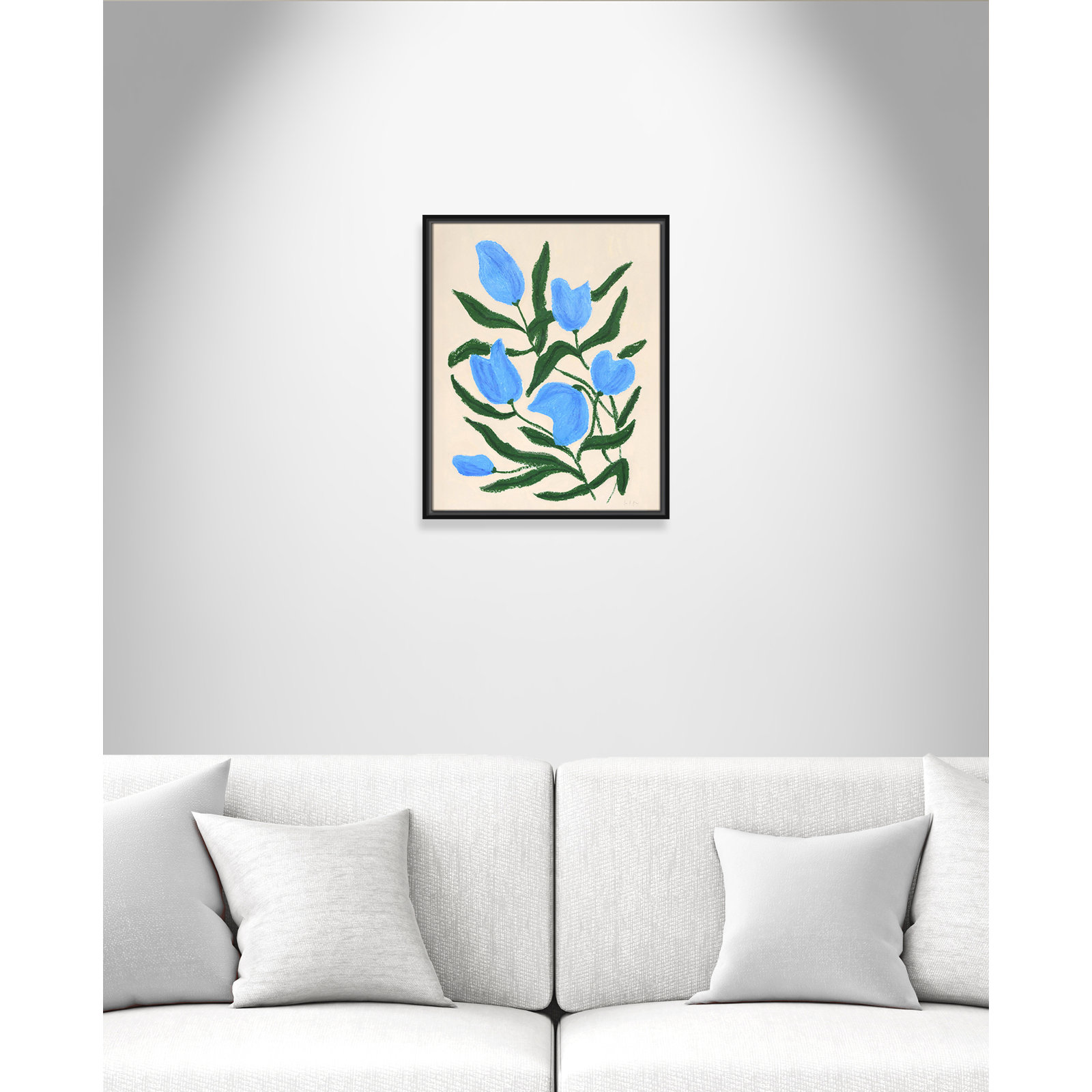 Blue Tulips Print by Camilla Bergqvist, 21.5" H x 17.5" W, Black
