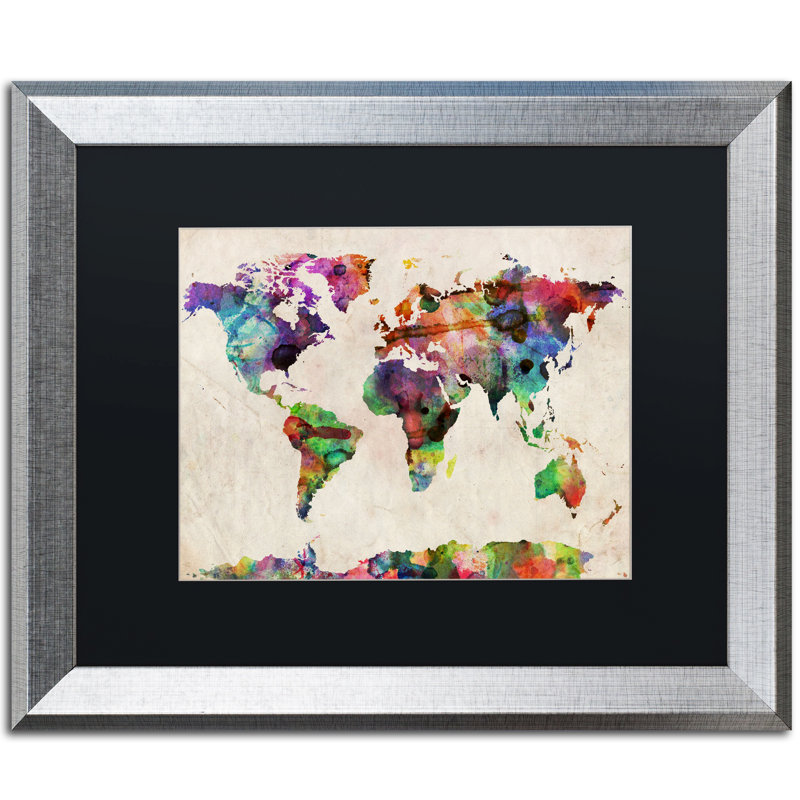 " Urban Watercolor World Map " by Michael Tompsett, 16" H x 20" W x 0.5" D