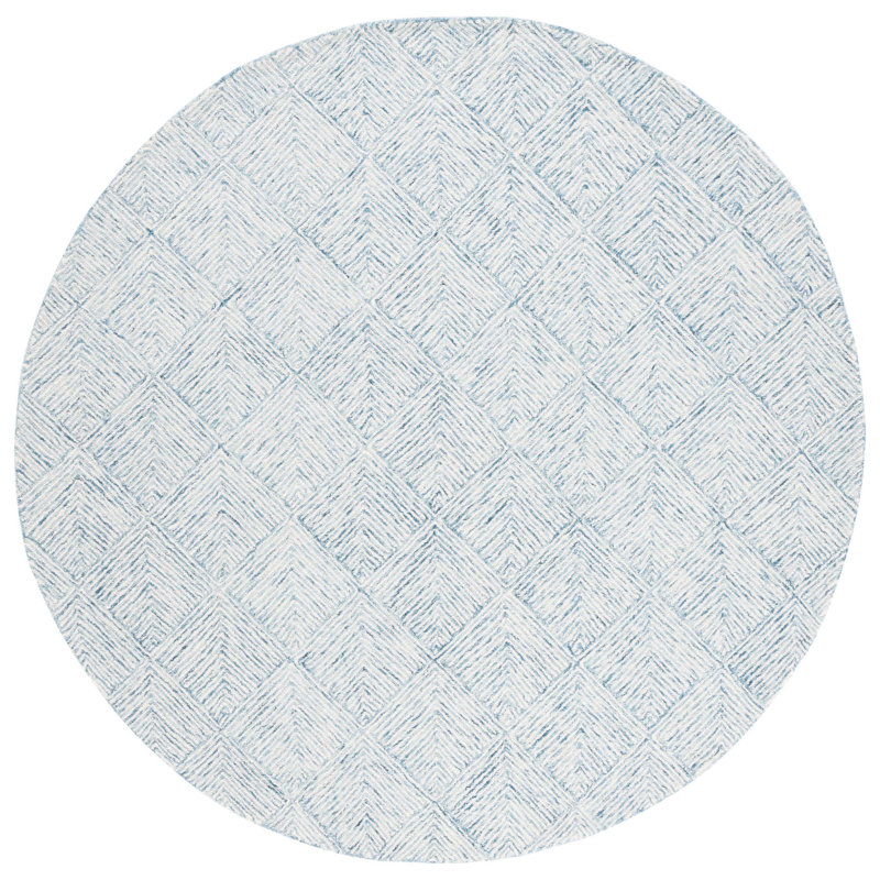 Tapis bleu / ivoire en laine / coton touffeté à la main Braelyne, Rond 6 pi